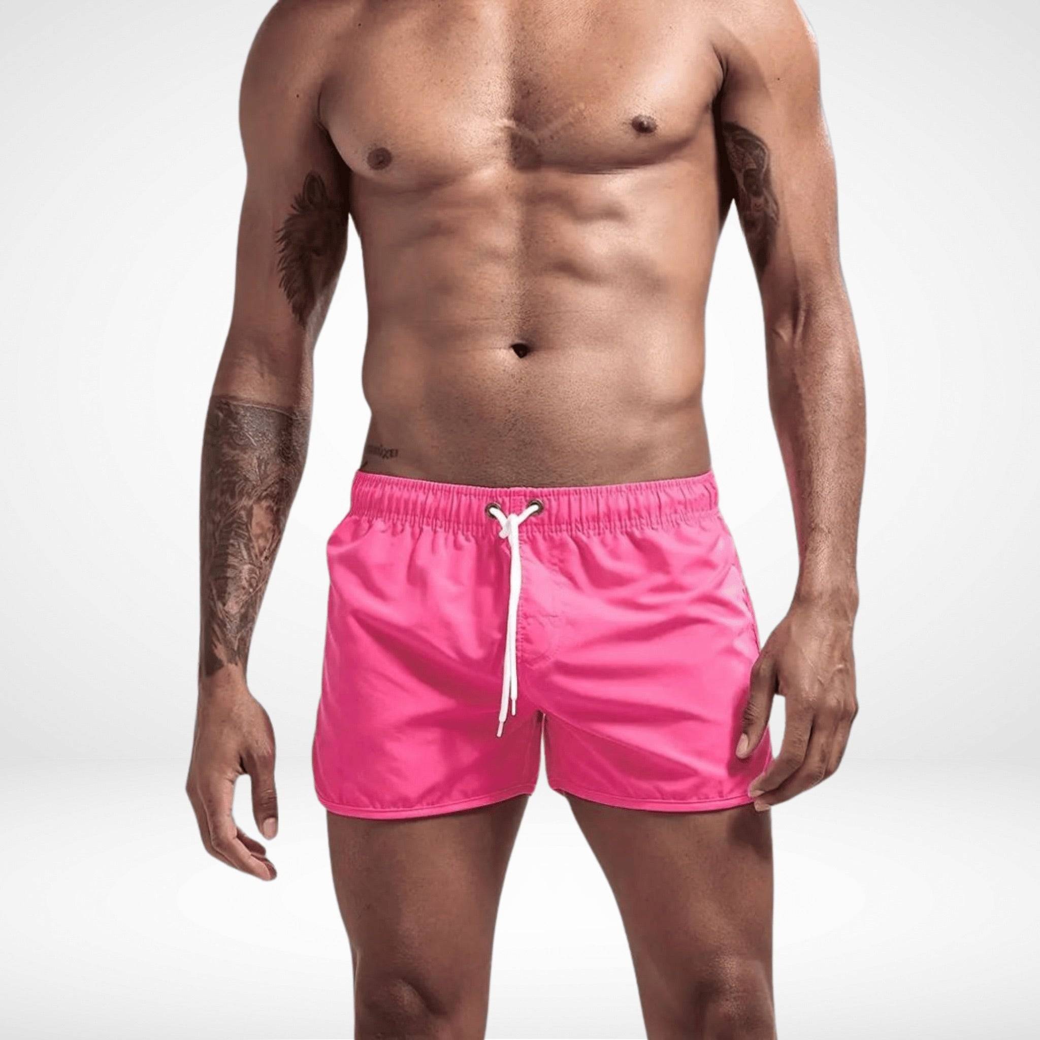 Classic Short Shorts – Men's Short Inseam, Quick-Dry Fit in hot pink, bold and fun for beach days or poolside lounging.