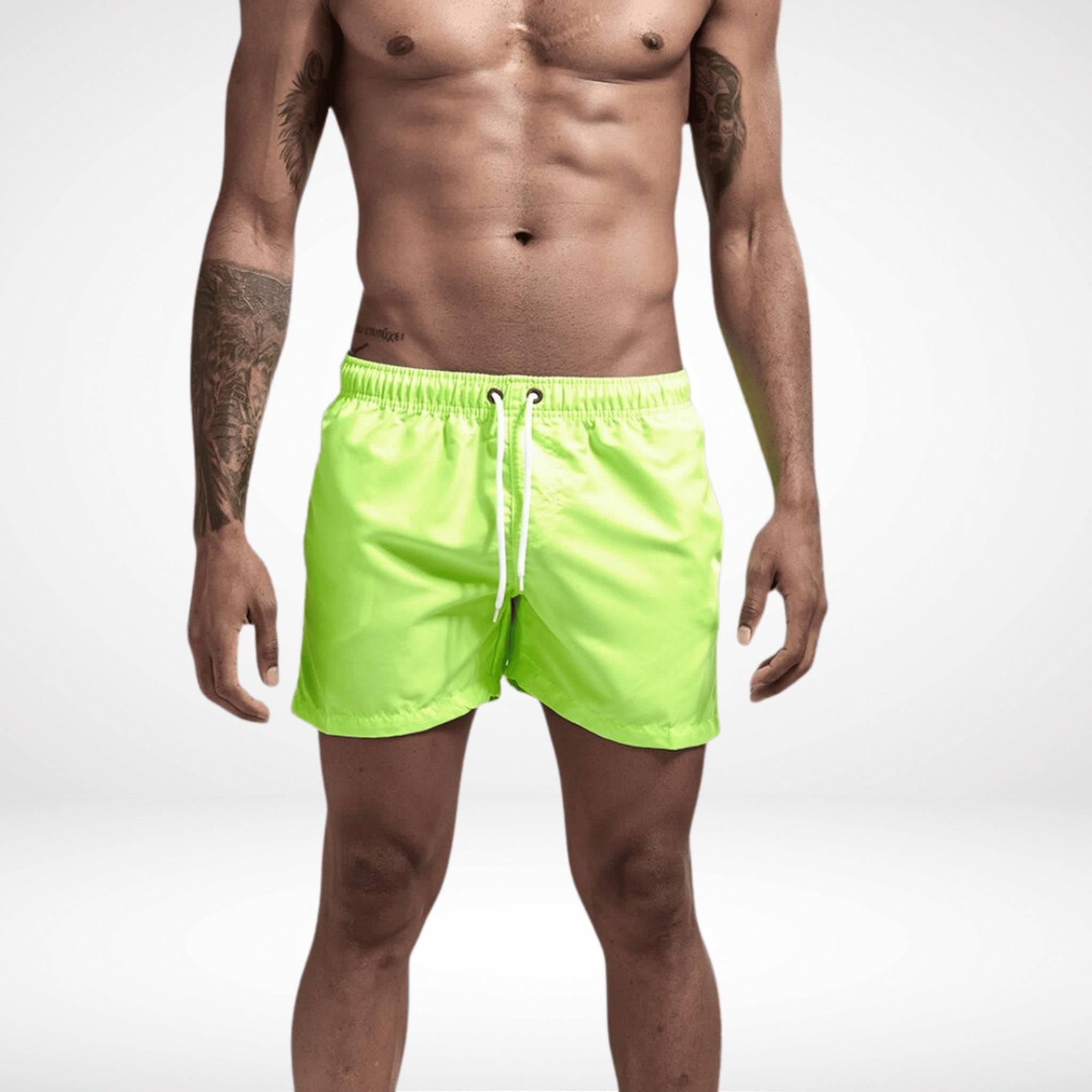 Classic Short Shorts – Men's Short Inseam, Quick-Dry Fit in neon green, vibrant and lightweight for beach or poolside wear.