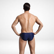 EnhanceFit Swim Briefs – Men's Quick-Dry Adjustable Fit in navy blue, back view highlighting clean lines and athletic shape.