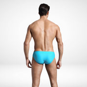 EnhanceFit Swim Briefs – Men's Quick-Dry Adjustable Fit in turquoise blue, back view showing sleek and minimal coverage.