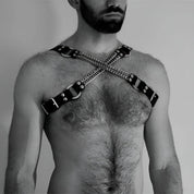 Leather & Chain Cross Chest Adjustable Harness - CrownJewel.co