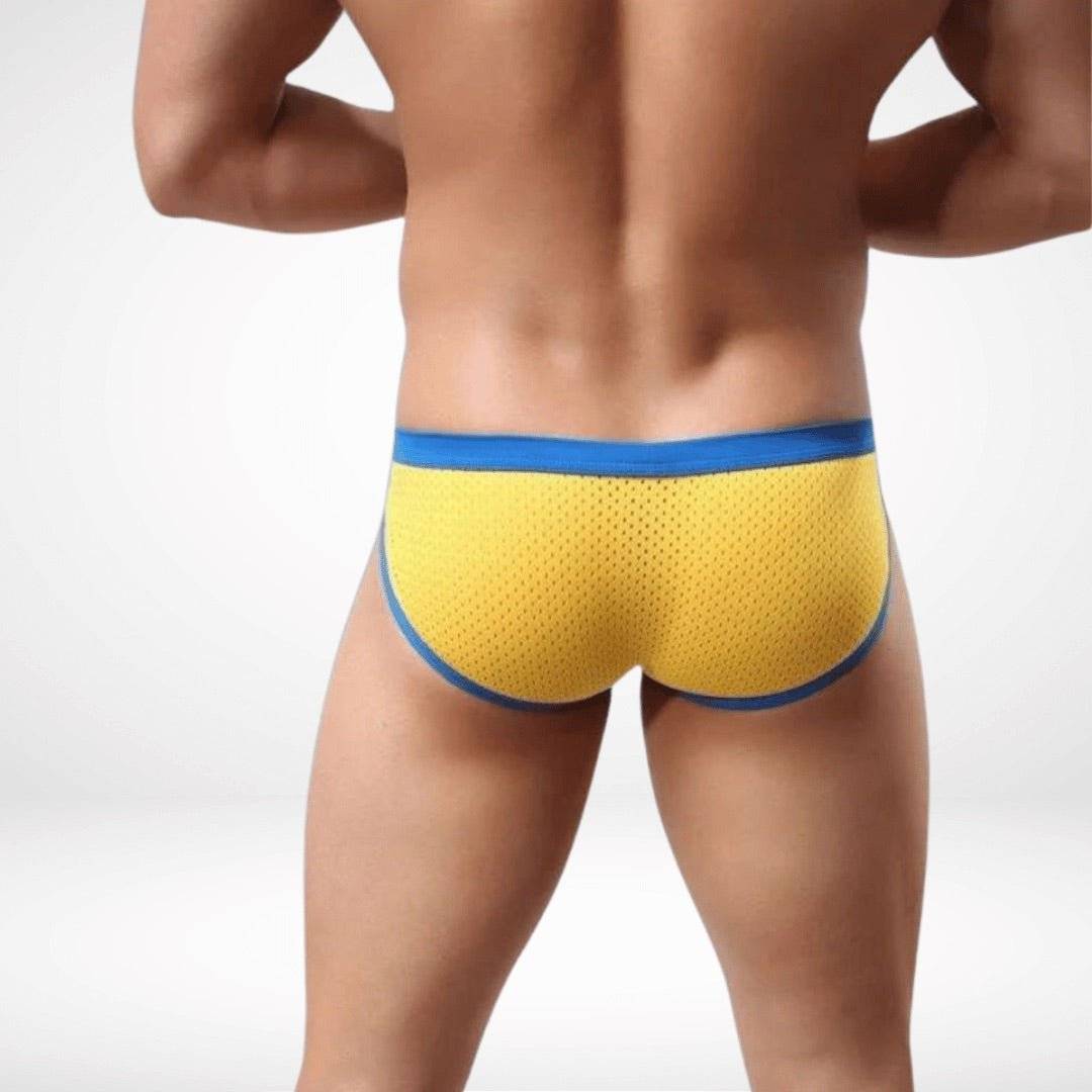Men’s Mesh Color Contrast Briefs - Yellow
