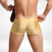 Back view of gold Breathable Stretch Men's Boxer Briefs by SeoBean, highlighting snug fit and smooth fabric texture.