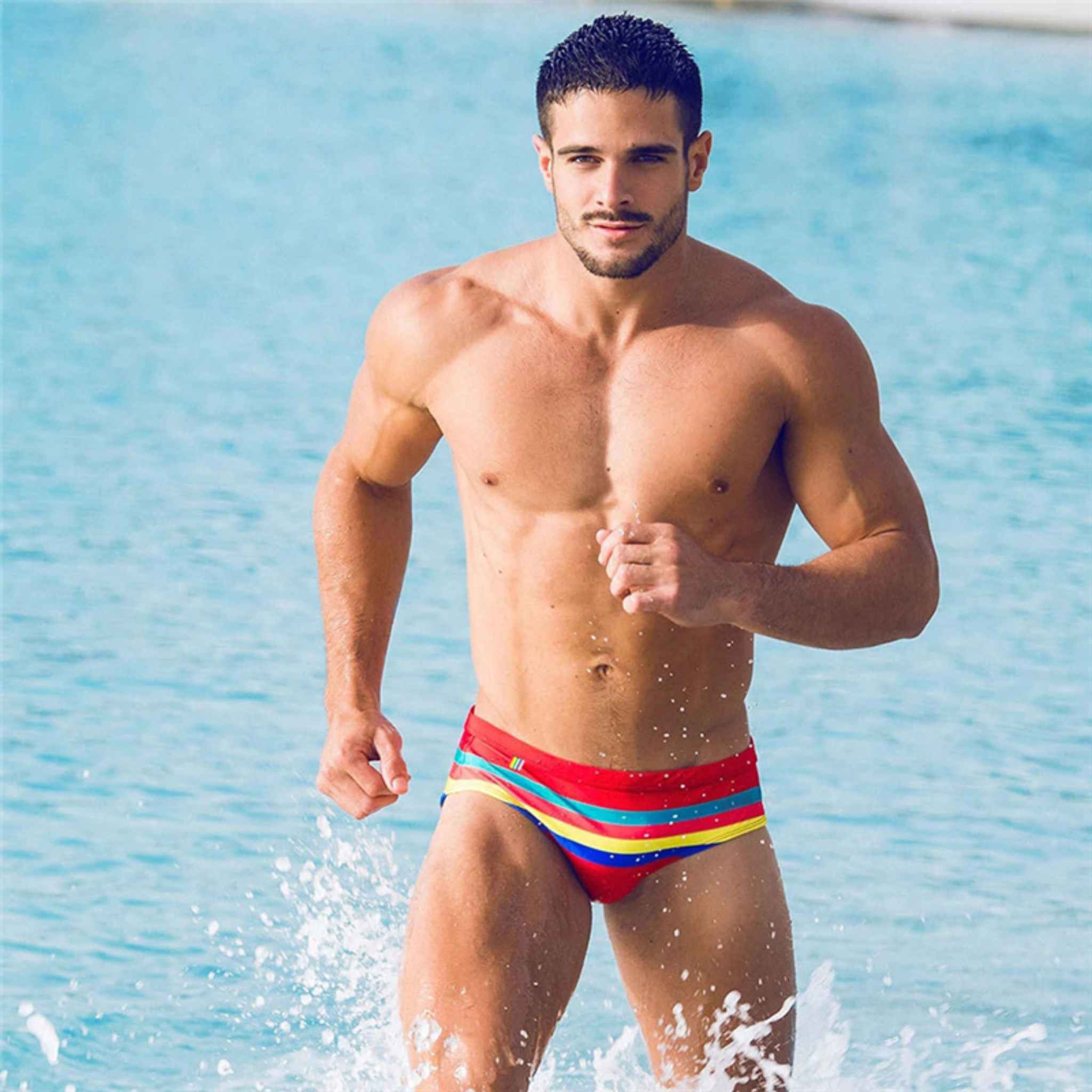 Men’s Stripe Swim Briefs - Red