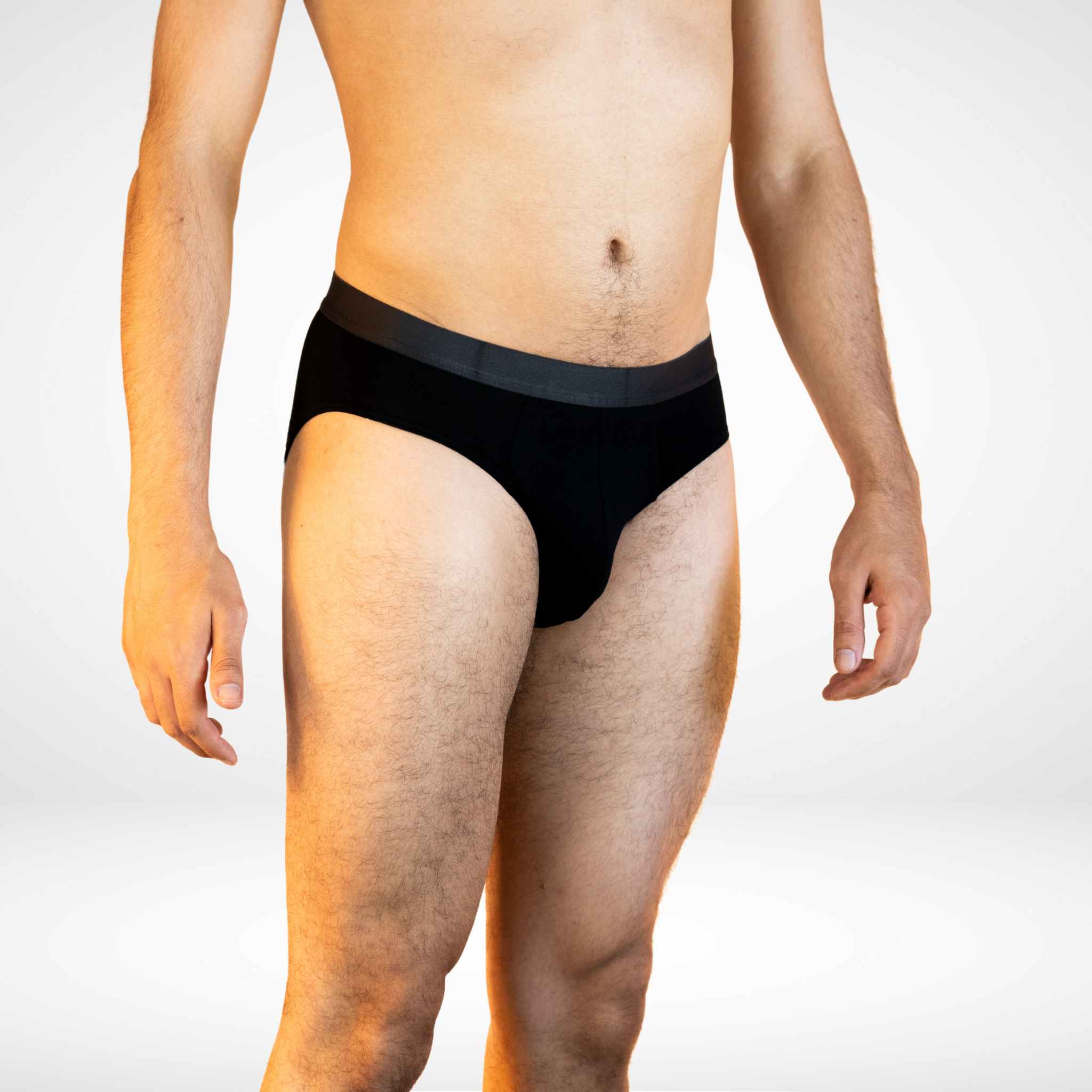 Angled view of Soft Modal Comfort Fit Men's Briefs in black, designed for breathable support and all-day comfort.
