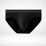 Flat lay of black Soft Modal Comfort Fit Men's Briefs with sleek design and stretch waistband for everyday performance.