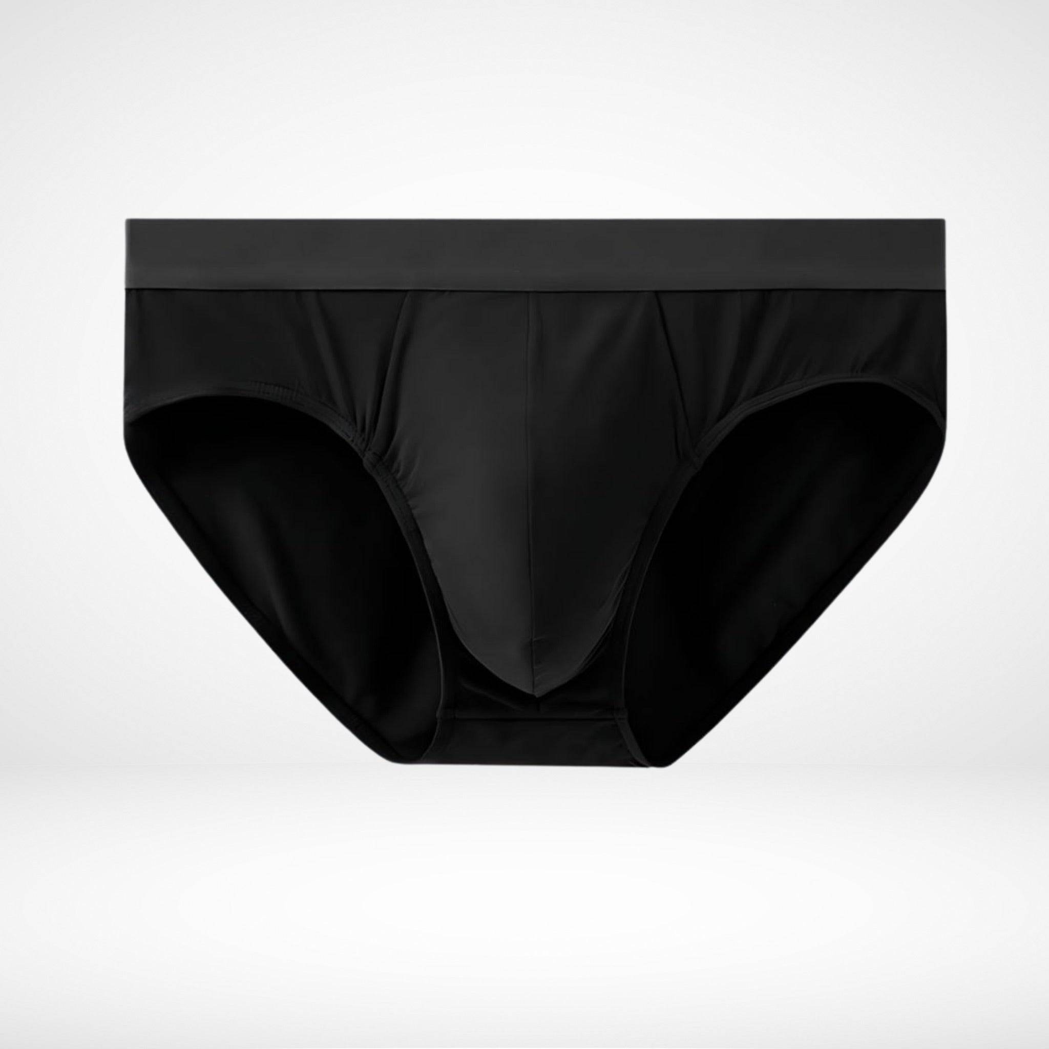 Flat lay of black Soft Modal Comfort Fit Men's Briefs with sleek design and stretch waistband for everyday performance.