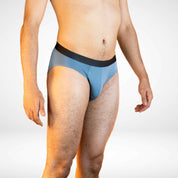 Side view of Soft Modal Comfort Fit Men's Briefs in sky blue, featuring a soft modal blend and supportive fit.