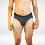 Front view of Soft Modal Comfort Fit Men's Briefs in dark grey, offering moisture-wicking and ultra-soft fabric.