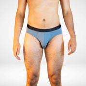 Front view of Soft Modal Comfort Fit Men's Briefs in sky blue, designed for moisture-wicking and stretch comfort.